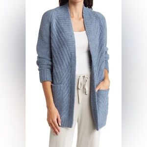 Barefoot Dreams CozyChic Directional Rib Cardigan Large Blue
